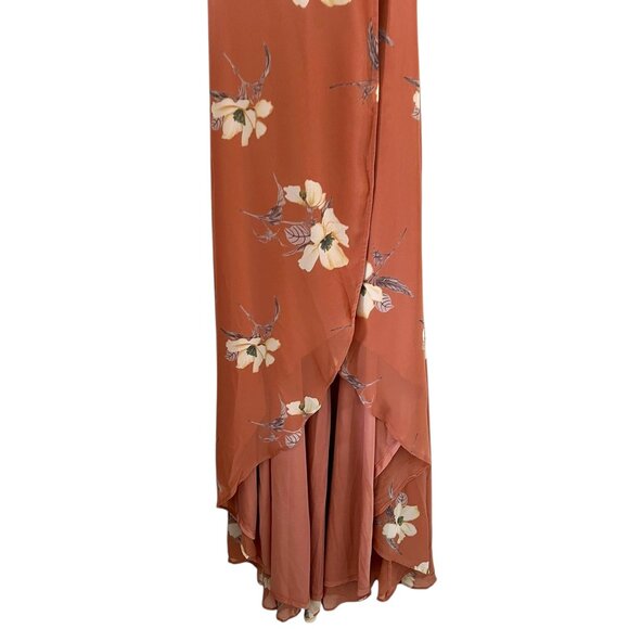 Lulu's NEW All Mine Rusty Rose Floral Print Wrap Dress Size L - Picture 5 of 15